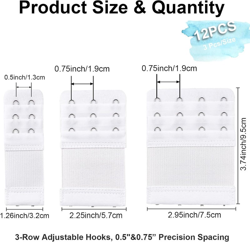 FEUNLEM 12-Pack Bra Extenders 2 hook / 3 hook / 4 Hooks, Plus Size Bra Extension Straps, Soft and Comfortable Extender - Image 2